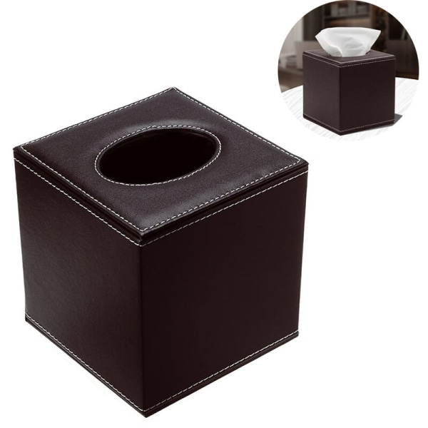 Mjukpappershållare i PU-läder, fyrkantig servetthållare Pump Paper Box Dispenser, Mjukpappershållare med magnetisk bas, brun