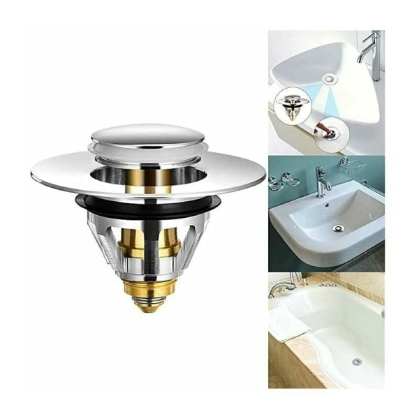 GTA Pop-Up Sink Drain - Universal anti-blockerande avloppsfilter, diskbänksplugg, badkarsavlopp och ventilbadkarsplugg för diskbänk