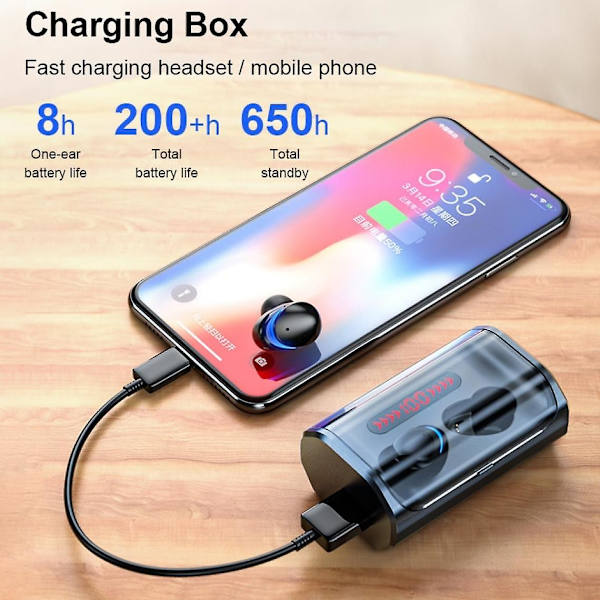 T8 Bluetooth 5.0 Hörlurar Touch Control Trådlösa Hörlurar Hd Stereo Vattentäta Headset Med Led-display 3000mah Laddningsbox Bluetooth Headset Hea