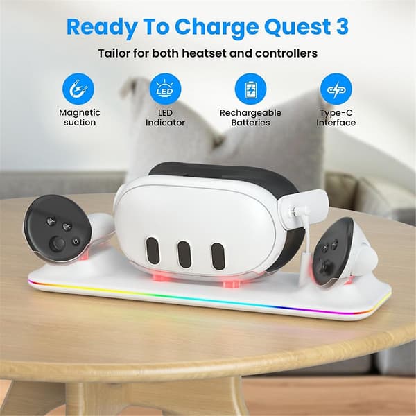 Trådløs ladestasjon for 3/Meta 3 VR Multi-Function Magnetic Suction RGB Light Trådløs ladeadapter B（Hvit）