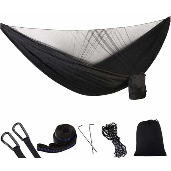Bærbar letvægts hængekøje med myggenet til camping Nylon dobbelt og enkelt hængekøje til rygsæk (farve: sort, størrelse: 290 140 cm)