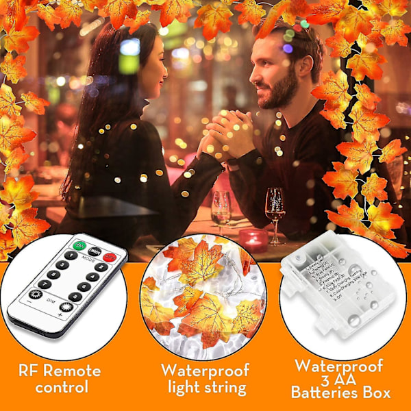 Juldekoration Löv Girlang Höstdekoration, Thanksgiving Dekoration 8,2 fot 30 Led Vattentät Led Sträng Med Fjärrkontroll - 8 Blinkande