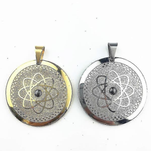 Quantum Science Skalär Energi Hälsohalsband Rund Rostfritt Stål Germaniumsten Hänge för Män Kvinnor Far Mor (Silver)