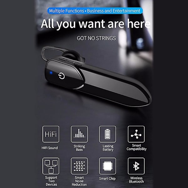Bluetooth-hörlurar med intelligent brusreducering, trådlösa hörlurar med mikrofon, handsfree-öronsnäckor, sport, vattentäta, trådlösa Bluetooth 4.2-hörlurar
