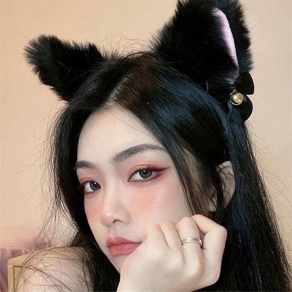 Kattøre Hodebånd Med Bjelle Hjerte Halskjede Sett Cosplay Hodeplagg Tilbehør（D）