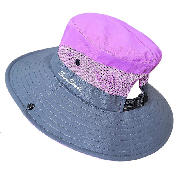 Dame Hestehale Solhatt UV-beskyttelse Foldbar Mesh Bred Bremskjerm Strand Fiskehatt（Lilla）