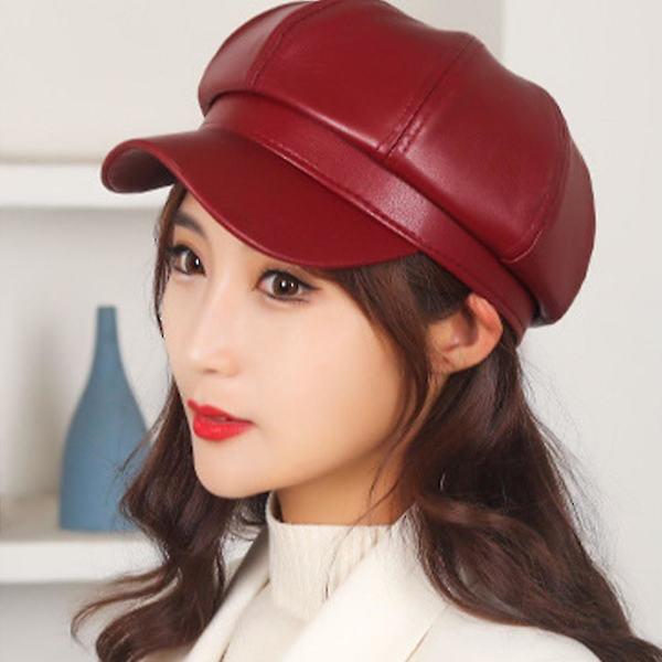 Cab Pu Läder Cab Målarens Hatt Gatsby Ivy Beret Flerfärgad Valfri (Bordeaux)