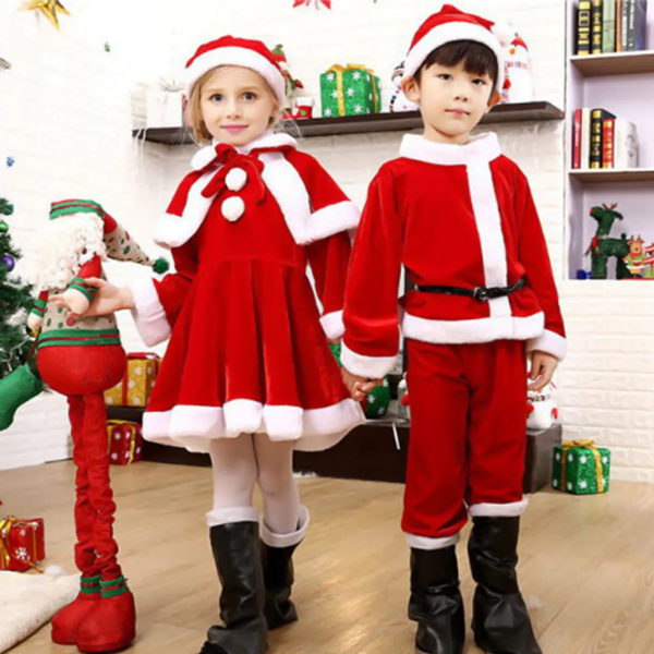 Set med 3 juldräkter, jultomtekostym, juldräkter för flickor i flanell för barn, 110cm