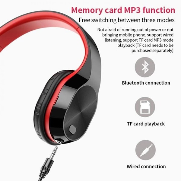 T5 Stereo Foldable Gaming Headset til Bluetooth 5.0 Support Tf-kort 9d Headset Hifi Headset Foldable Wireless Headset Ear Earplug Hovedtelefon