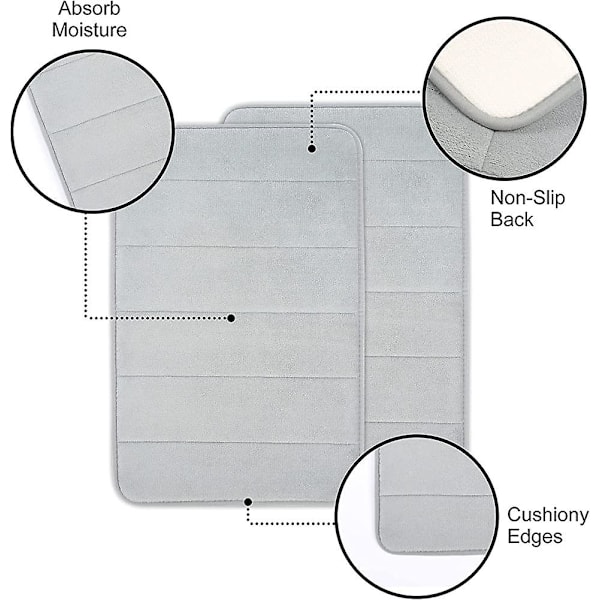 Minneskum Badmatte, (2-pak Heilwiy-gave) Sklisikker bakside, 40x60 cm fleece