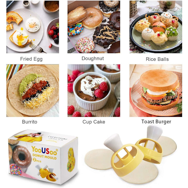 2-pack set med donut-formare, 3 tum, runda kakformar för bakning av donuts, formverktyg i plast med doppningsklämma