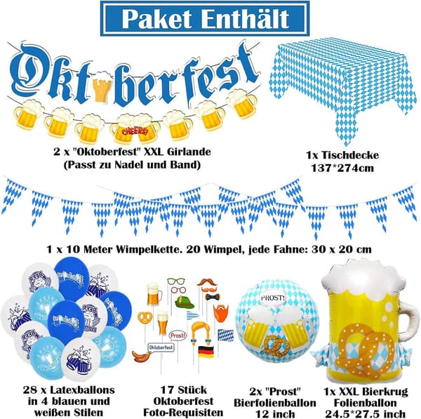 Oktoberfest Dekorationssæt - Vimpler, Balloner og Mere