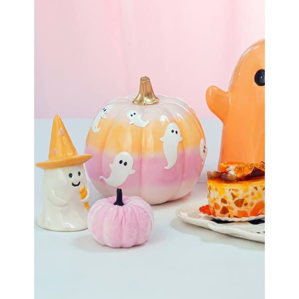 Pumpa i harts med gradientfärger och spöken, 14,8 cm - Rosa vit XXS