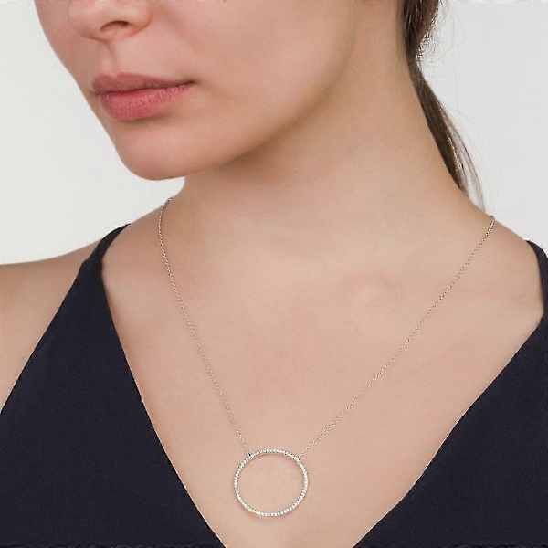 Rodiumpläterat Pavé-infattat Cirkelhänge Sterling Silver Halsband för Kvinnor