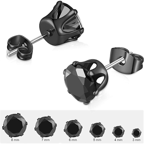 6 Par Studörhängen Set, Klar Kubisk Zirkonia 316L Rostfritt Stål Örhängen för Kvinnor för Män 3-8mm