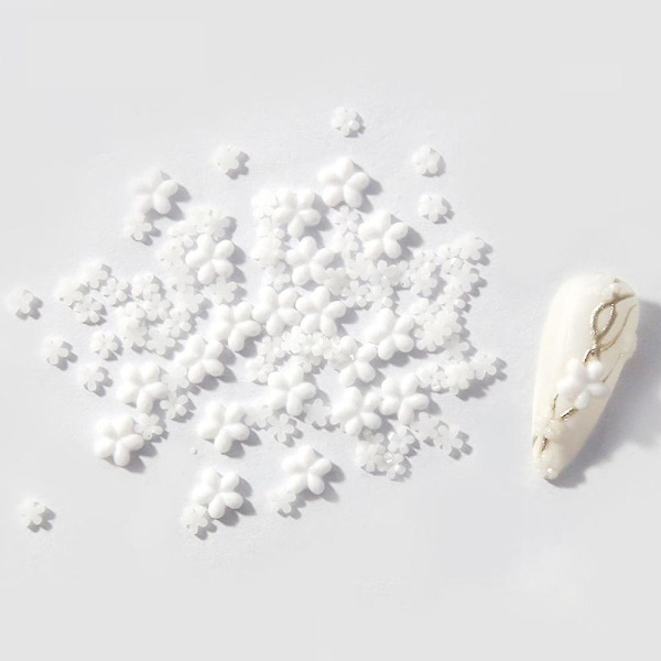 Nagelkonst 3d Akryl Blom Nagelkonst Liten Vit Blomma Fem Kronblad Blomma Harts Resin Liten Stålkula Nagel