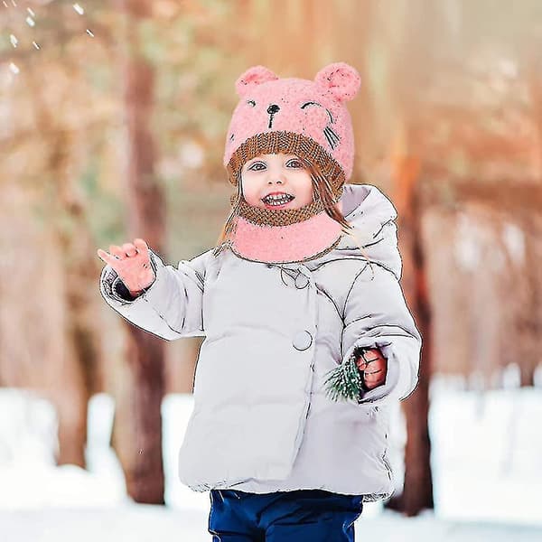 Barn vinter baby mössa hatt och halsduk set, stickad småbarn baby