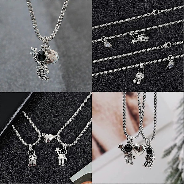 Parhalsband för Par, Vänskapshalsband, Matchande Astronaut Hjärta Hänge Halsband för Par