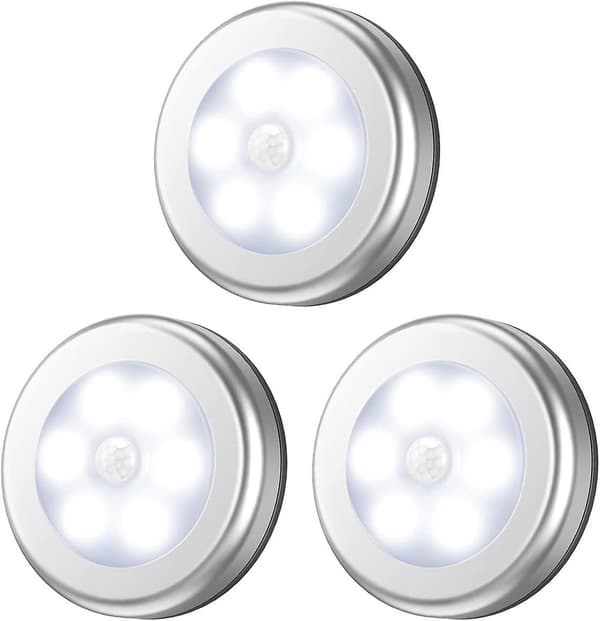 Nattlys med bevægelsessensor (3 stk. Acsergery hvid), 6 LED-bevægelsessensorlys