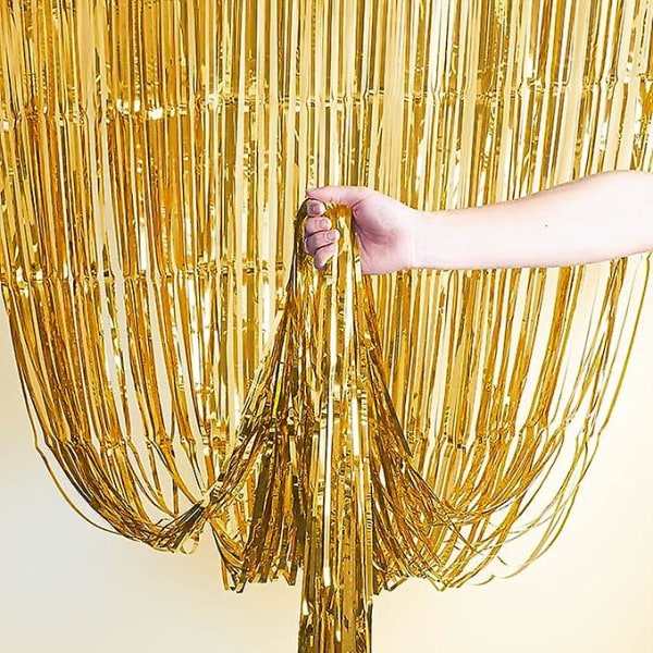 2 1*2,5 m metalltråd (guld), gardinfolie flödande gardinbakgrundsband, födelsedagsfest bröllopshelgbakgrundsdekoration
