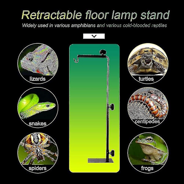 Reptillampeholder med justerbar base, metal gulvlampeholder til habitat