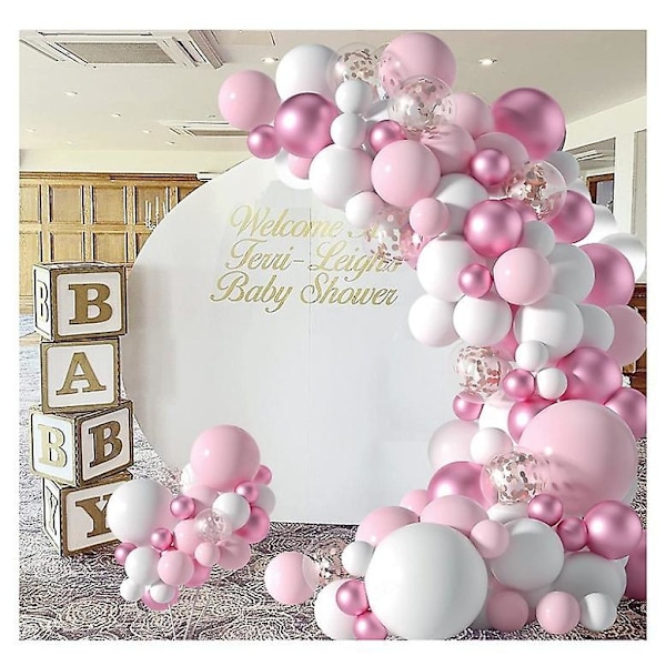 Dww-107pcs Rosa födelsedagsfestdekorationer Set Konfettiballonger och Happy Birthday Bakgrund Banner Födelsedagsbakgrund för festdekoration