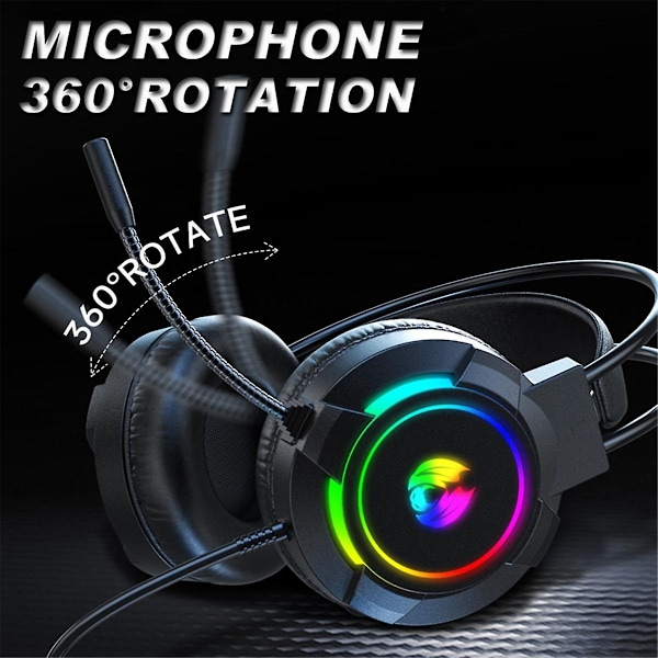 Gaming Headset 7.1 Stereo Surround Bass Headset Computer Gaming Console med Mikrofon RGB Headset（Sort）