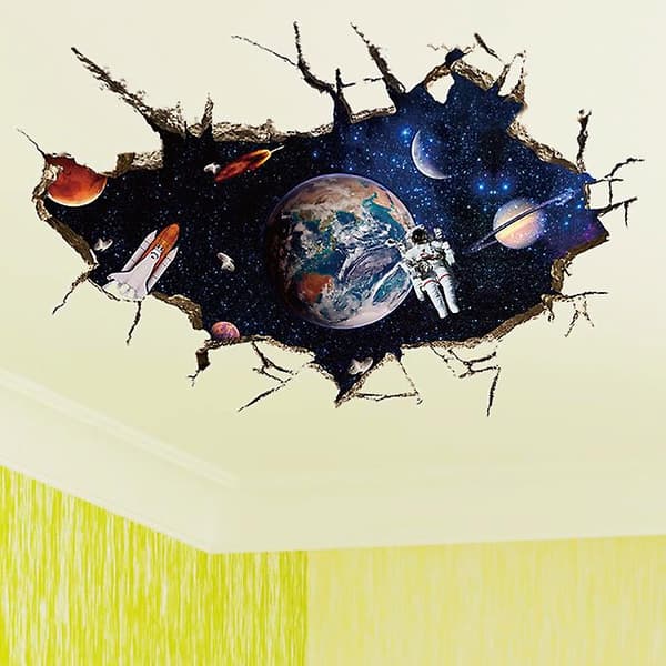 3d-efekti rakettiastronautti planeetat seinätarra, seinätarra