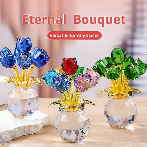 Krystallrose blomsterpynt - K9 glassbase - Borddekorasjon til hjemmet Blue
