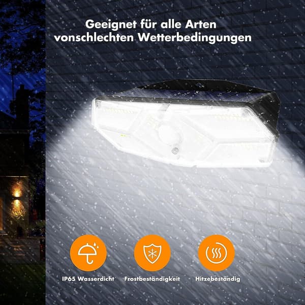 Udendørs solcellelampe, 104 LED solcellelampe med trådløs bevægelsessensor