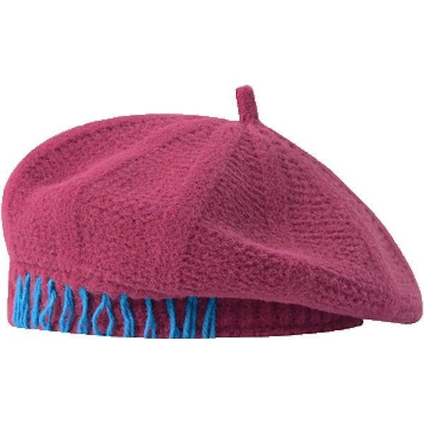 Baskrar för kvinnor enfärgad flerfärgad åttakantig hatt ullgarn stickad brätte varm platt konstnär pumpa hatt fritid slouchy mössor（En storlek，Mörkrosa）