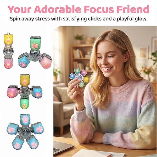 Kattepote Mekanisk Switch Spinner - LED Lysende 2-i-1 Fidget Nøglering Legetøj B