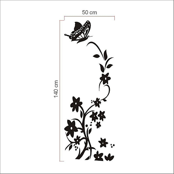 1. Svart Blomsterranke Veggklistremerker PVC Kylskp Sommerfugl Fjerner