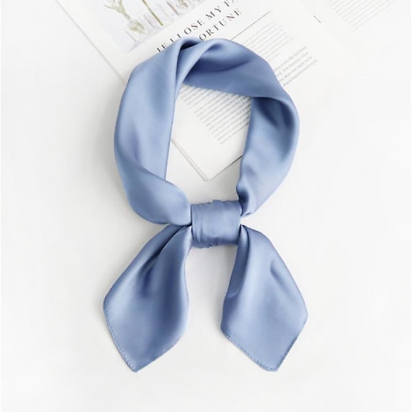 Women's Fashion Soft Large Satin Square Chiffon Polyester Scarf Set Head Neck Multiuse Solid Colors Available-Blue