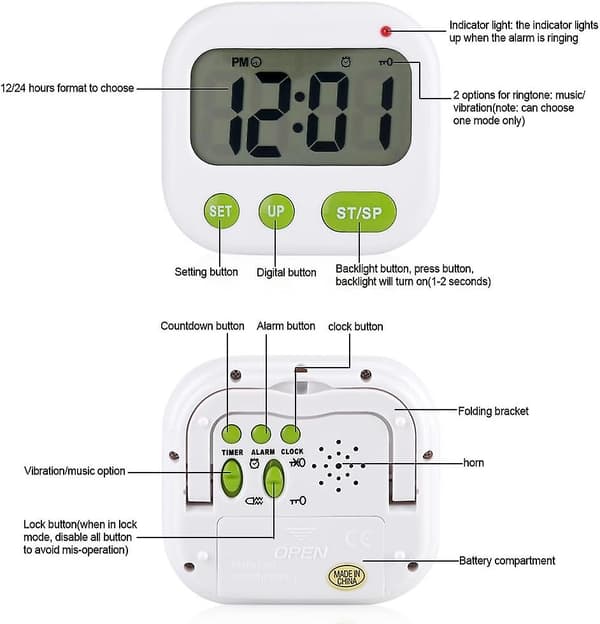 Digital väckarklocka LCD Vibrationsklocka Batteridriven Modern Bärbar Timerklocka
