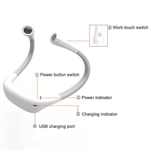 Led-boklampa, uppladdningsbar läslampa för nacke, med flexibel arm