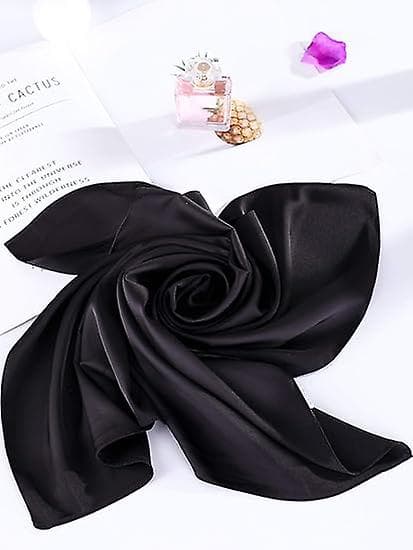 Kvindernes Fashion Soft Large Satin Square Chiffon Polyester Tørklæde Sæt Hoved Hals Multiuse Solid Farver Tilgængelige-Sort