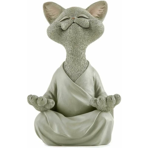 Meditation Buddha Kattekoration Katteelskere Gave Sød Simulering Harpiksdekoration (Trompet Grå)