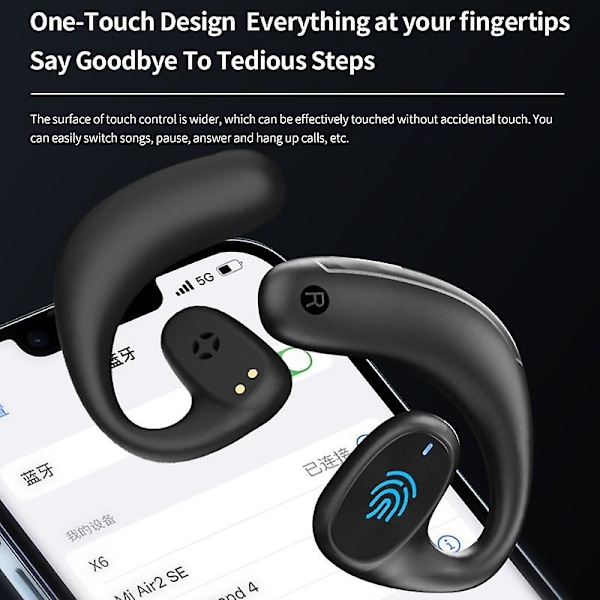 Tws Wilreless Bluetooth-øretelefoner Open-ear-hovedtelefoner Støjreducerende Bluetooth-håndfri-øretelefoner Ørekrog-headset Touch Control-øretelefoner med opladning