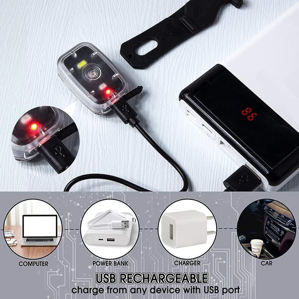 Sikker LED-lys USB-oppladbar løpelys klips på stroboskoplys med 5 lysmoduser
