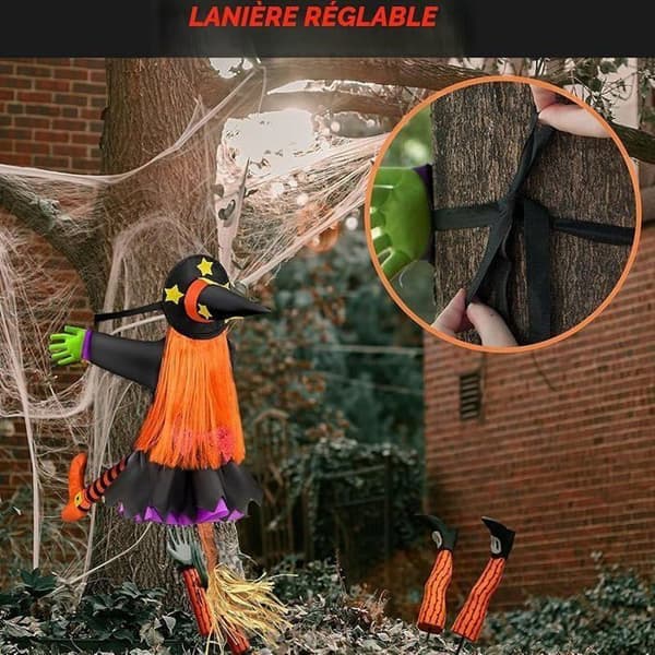 Flyvende Heks Halloween Dekoration - WINLLINEE - 100 cm - Til have - Til træstammer - Til hus - Til dør