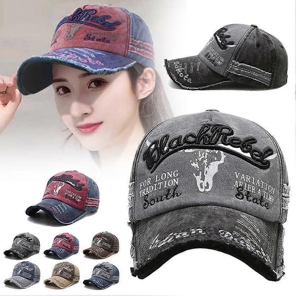 Retro brodert baseballcaps med vasket effekt Gray