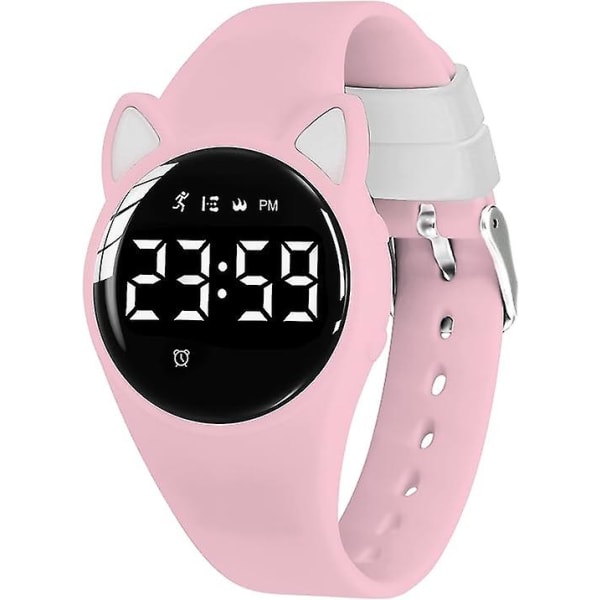 Rosa och vit watch, liten watch för flickor, digital fitness med väckarklocka/kronograf/vattentät, present till tjejer 5-15 år
