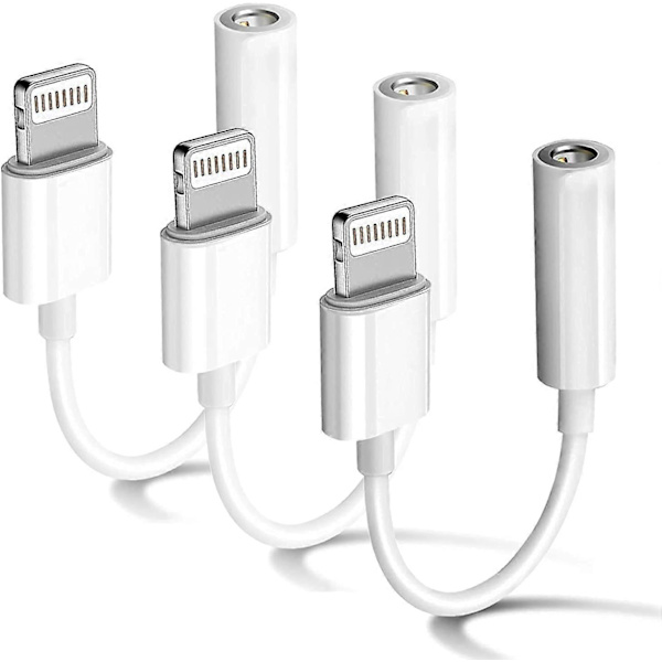 Apple MFi-certifierad 3-pack hörlursadapter för iPhone Ansluter Lightning till 3,5 mm Dongle Aux-ljuddelare Kabeladapter Kompatibel med iPh