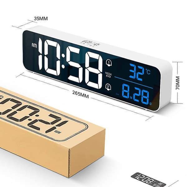 Digital LED Stor Display Väggklocka USB/Batteridriven Spegeldesign (Vit)