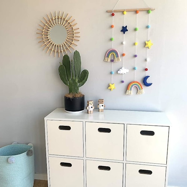 Macrame Regnbue Vægophæng til Børneværelse, Regnbueophæng til Fotos med Pom Pom Bold