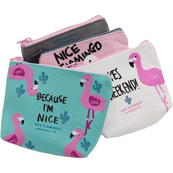Söt Canvas Myntplånbok Liten Blixtlåsficka Väska Plånbok Av (flamingo, 4-pack)