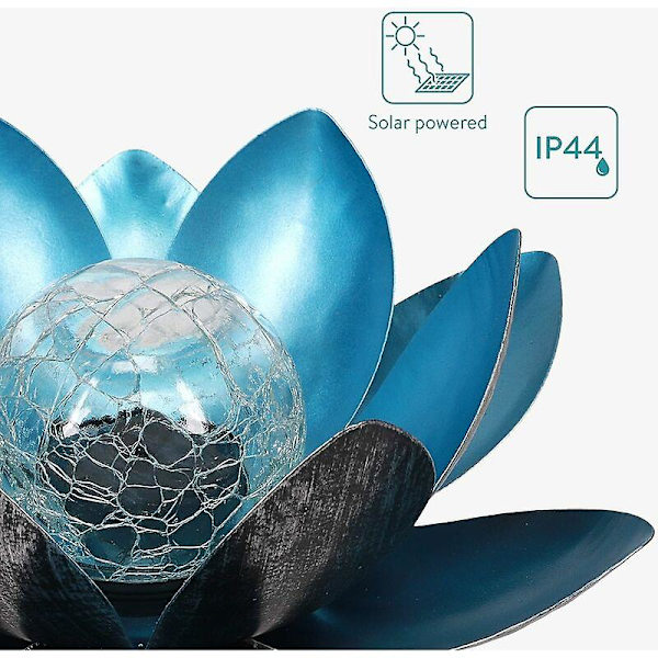 Dww-Blå Sol Lotus Blomsterlampe - Varm Hvid - Lys LED Blomst Genopladelig Ved Solenergi - Økologisk Dekoration Dam Have