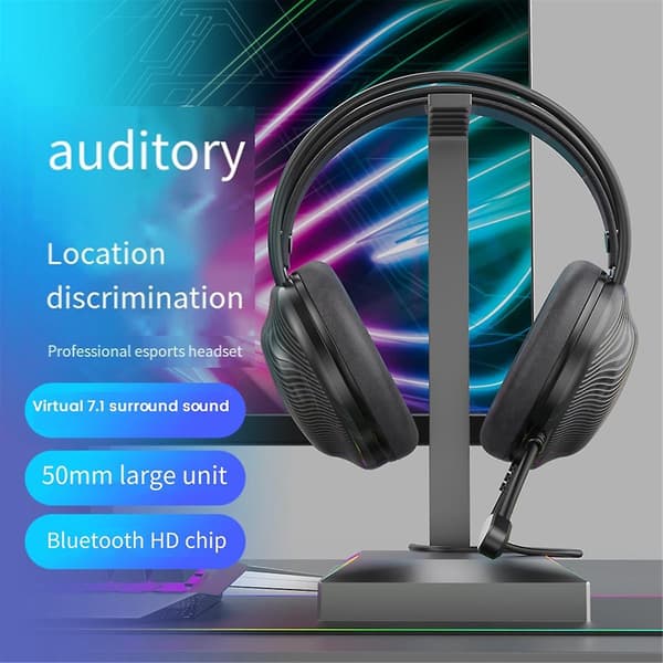 Bluetooth-headset G30-B Trådbundet spelupplyst spelheadset 7.1 Bluetooth Dubbel brusreducerande headset（Som visas）