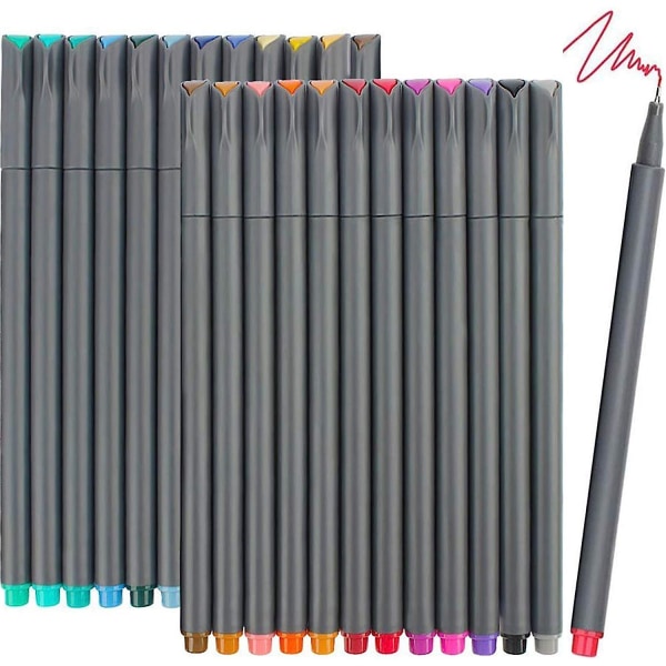 Fineliner, 24 ljusa färger Fine Point Pennor Färgade pennor för journalföring Anteckningar Skriva Rita Färgläggning